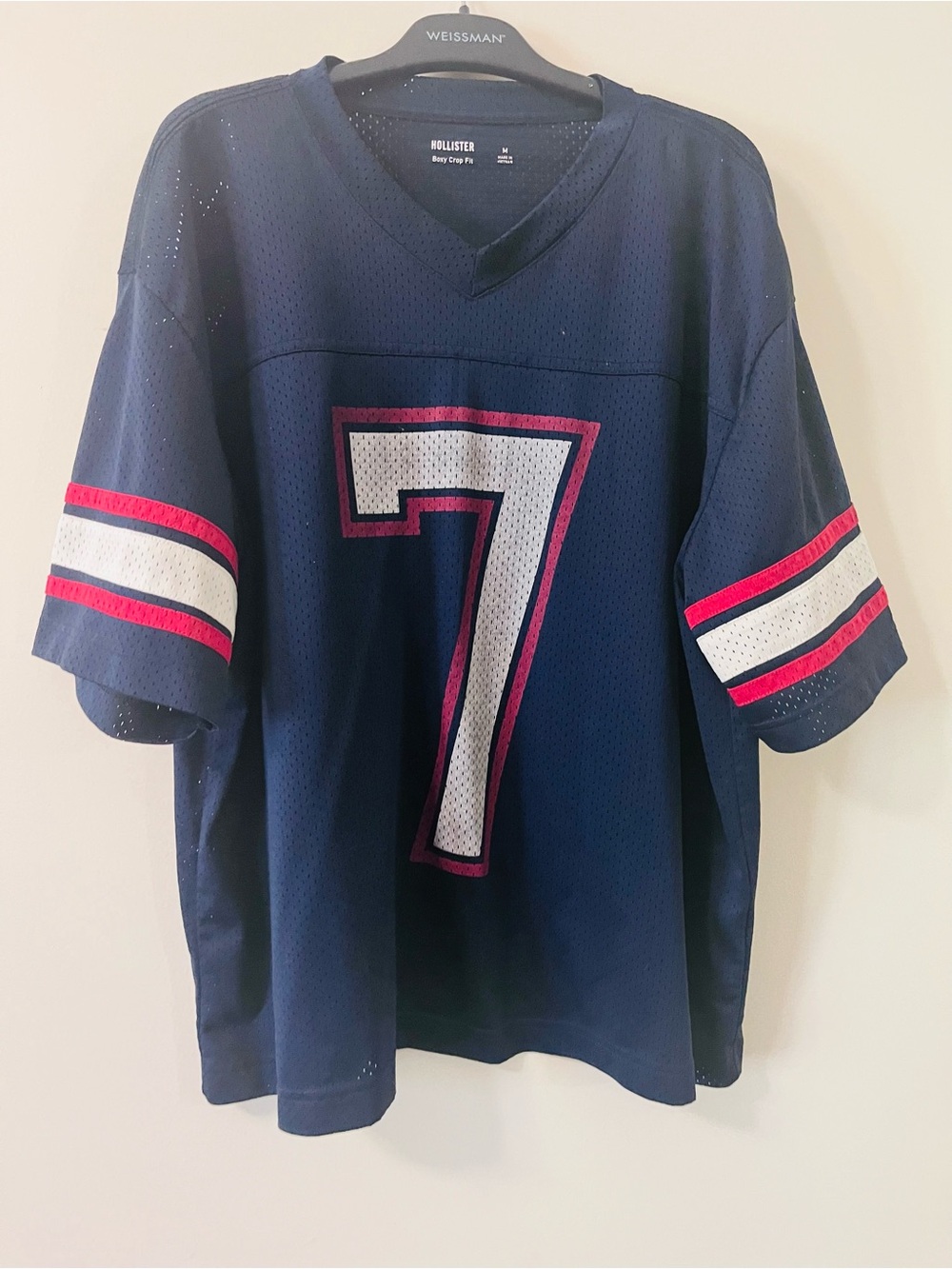 Hollister Navy Mesh Jersey with White & Pink Trim - Men